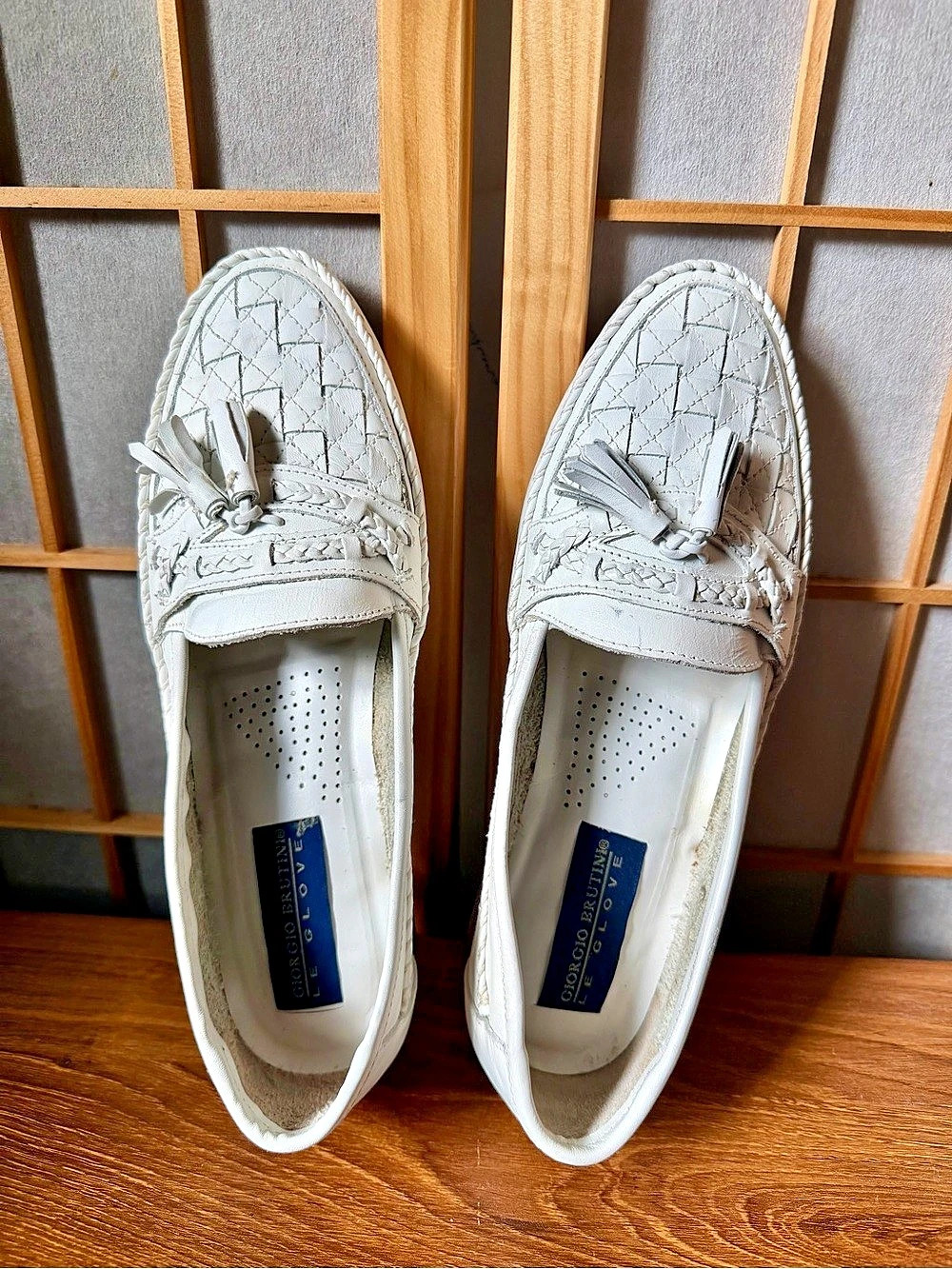 Giorgio Brutini Vintage White Quilted Tassel Loafers Mens Size 7.5 D